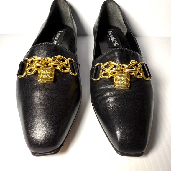 Kenneth Cole Black Leather Loafers with Gold Accent - Picture 1 of 14